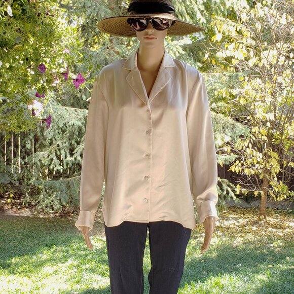 OAK & FORT, Ivory satin long sleeve button up blouse - Picture 12 of 13
